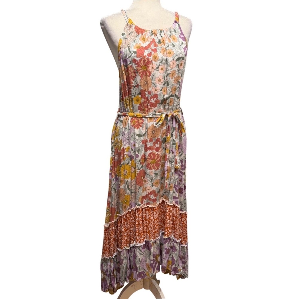 GiGio Maxi Dress Womens M Multicolor Floral Boho‎ Tiered Lace Feminine Cottage